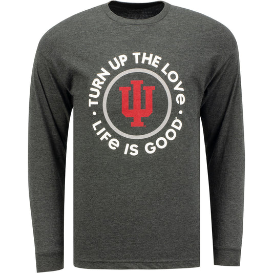 Indiana Hoosiers Life is Good Turn Up Love T-Shirt in Black - Front View