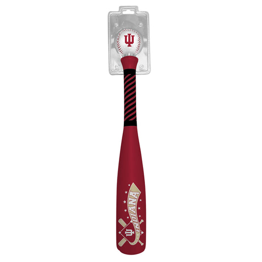 Indiana Hoosiers 21" Baseball Bat & Ball in Crimson - Front View