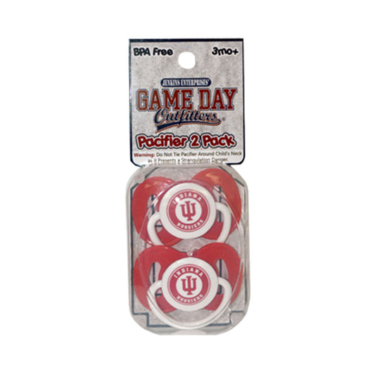 Indiana Hoosiers 2 Pack Pacifiers in White and Crimson - Front View