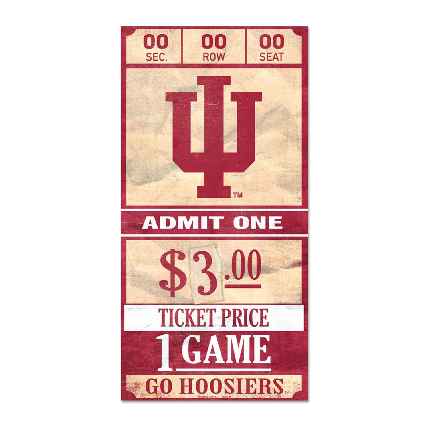 Indiana Hoosiers 6" x 12" Ticket Tan & Crimson Sign - Front View