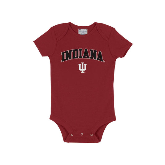 Infant Indiana Hoosiers Short Sleeve Onesie in Crimson - Front View