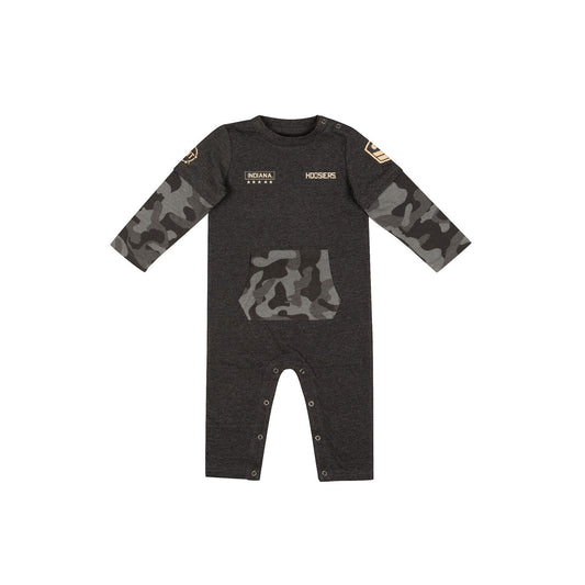 Infant Indiana Hoosiers Ripcord Romper in Charcoal - Front View