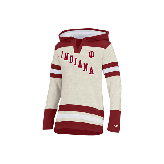 Youth Indiana Hoosiers Super Fan Hockey Hood in Oat - Front View