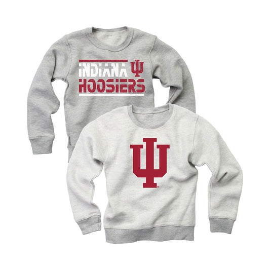Youth Indiana Hoosiers Reversible Fleece Sweatshirt in Oatmeal - Front View