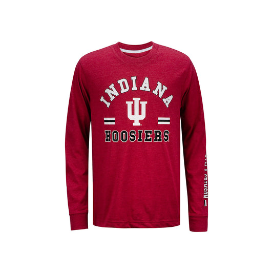 Youth Indiana Hoosiers Roof Tops Long Sleeve Shirt in Crimson - Front View