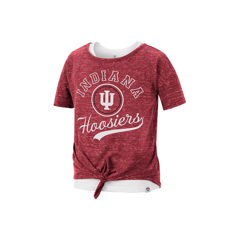 Girls Indiana Hoosiers Stroll 2 Layer T-Shirt in Crimson and White - Front View