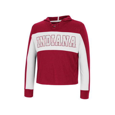 Girls Indiana Hoosiers Galooks Hooded Lace Up Shirt in Crimson - Front View