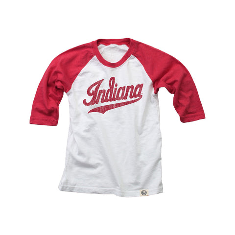 Youth Indiana Hoosiers Slub Raglan 3/4 Sleeve White T-Shirt - Front View